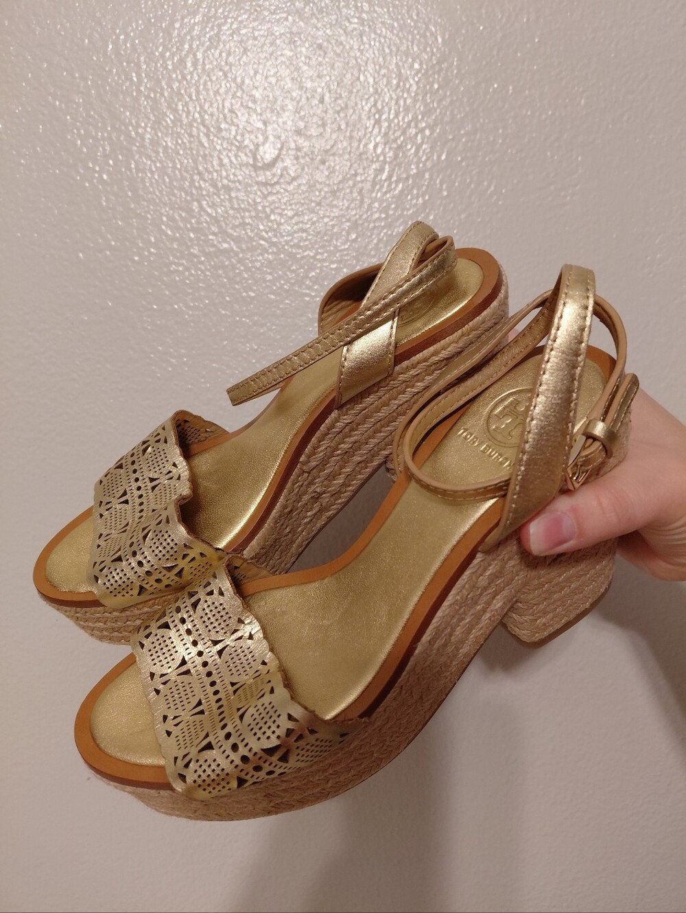Tory Burch Gold Toned Espadrille Wedges - Picture 4 of 9